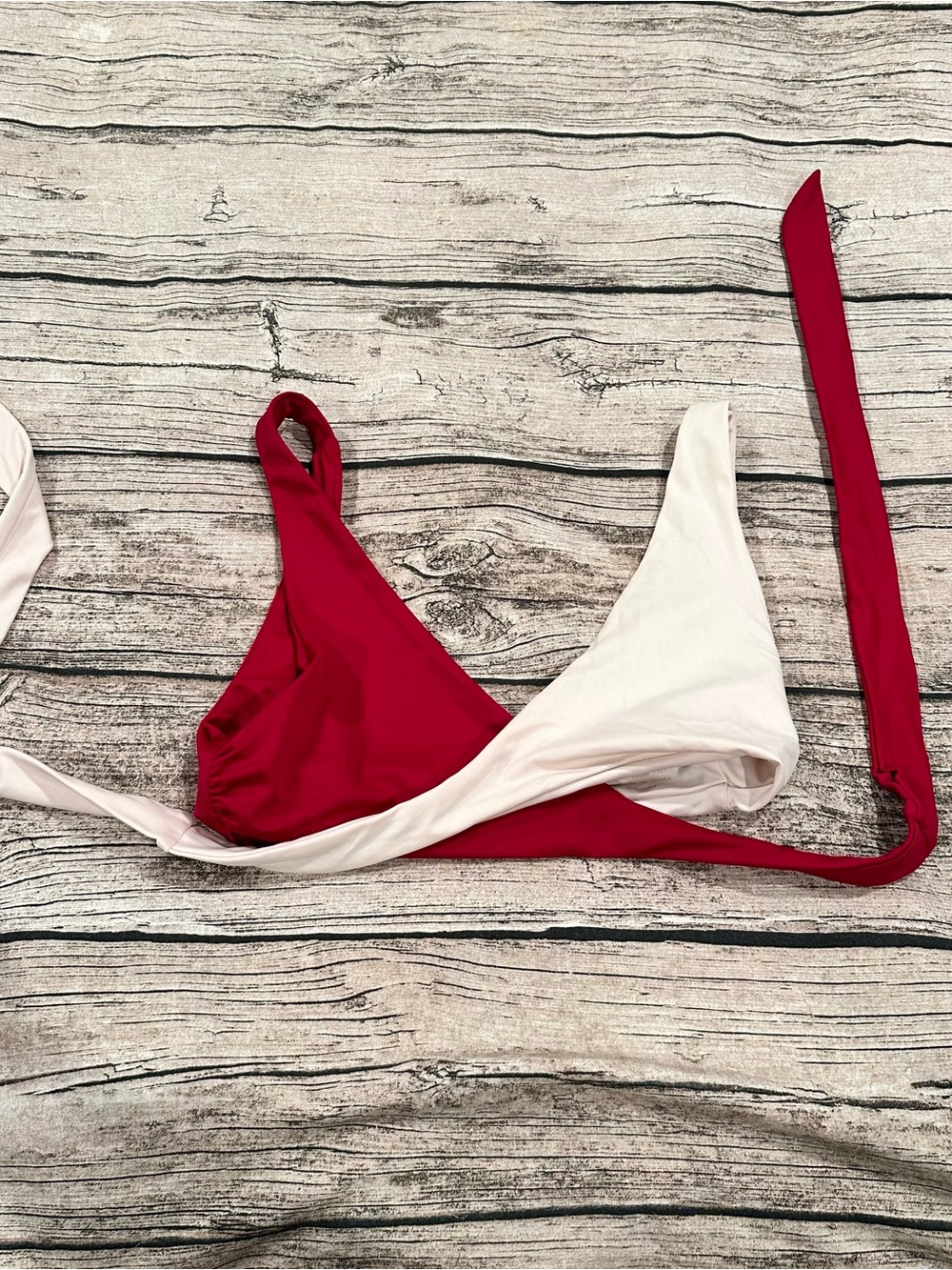 Tori Praver Red and Whitish Pink Women’s Wrap Bikini Top size Small